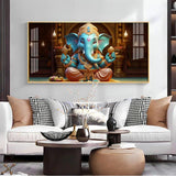 Lord Ganesha Holding Shell Premium Acrylic Floating Wall Painting - Decor Smart