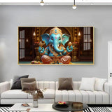Lord Ganesha Holding Shell Premium Acrylic Floating Wall Painting - Decor Smart
