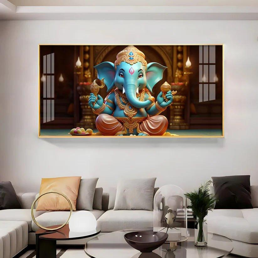 Lord Ganesha Holding Shell Premium Acrylic Floating Wall Painting - Decor Smart