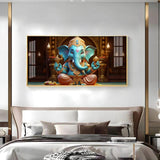 Lord Ganesha Holding Shell Premium Acrylic Floating Wall Painting - Decor Smart