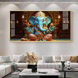 Lord Ganesha Holding Shell Premium Acrylic Floating Wall Painting - Decor Smart