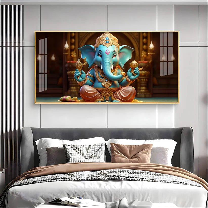 Lord Ganesha Holding Shell Premium Acrylic Floating Wall Painting - Decor Smart