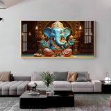 Lord Ganesha Holding Shell Premium Acrylic Floating Wall Painting - Decor Smart