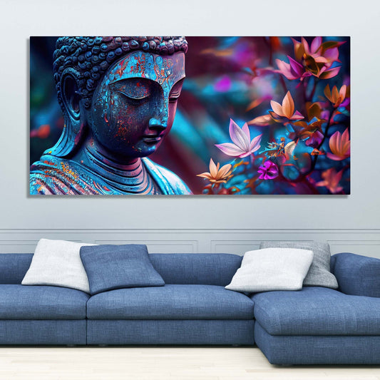 Lord Gautam Buddha Floral Art Canvas Wall Painting - Decor Smart