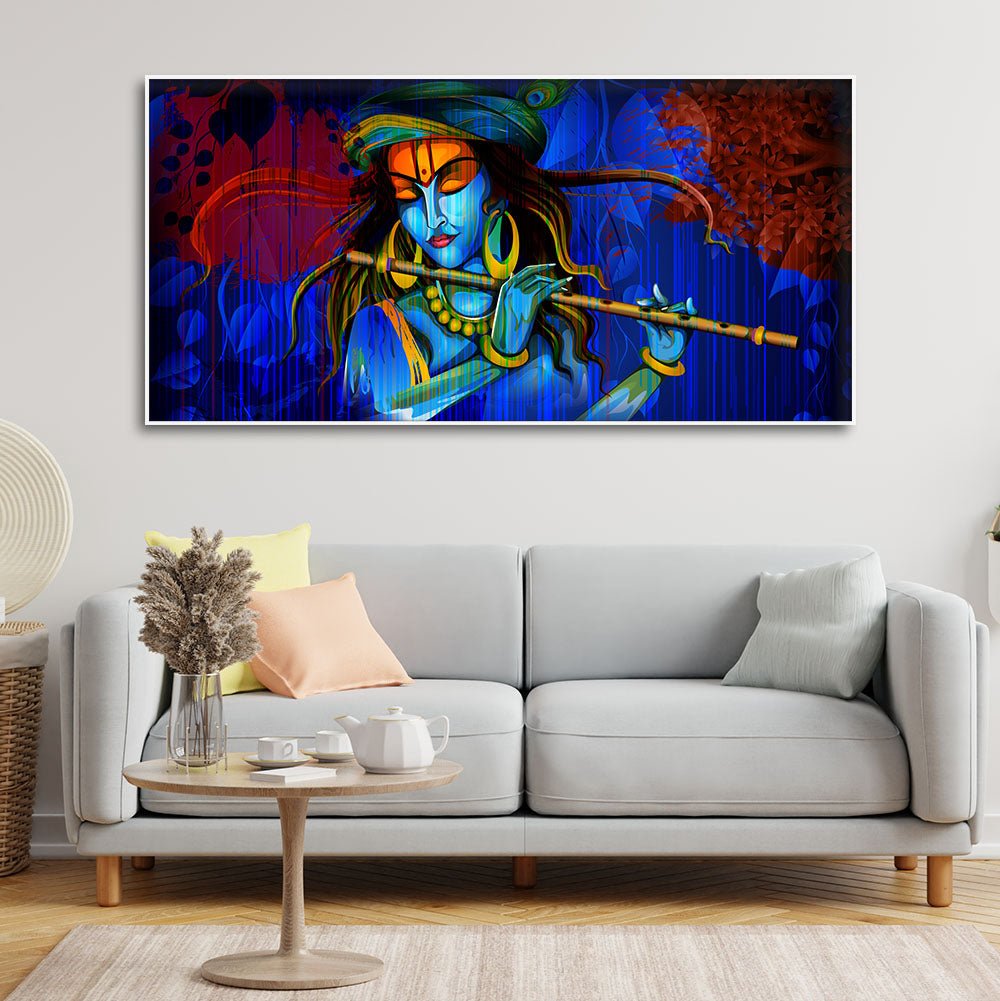 Lord Krishna Playing Flute Wall Painting - Decor Smart