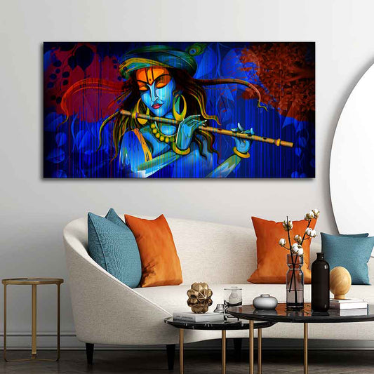 Lord Krishna Playing Flute Wall Painting - Decor Smart
