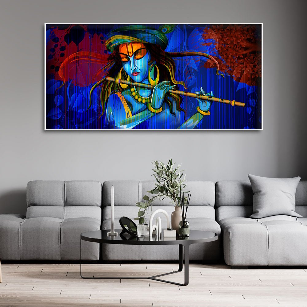 Lord Krishna Playing Flute Wall Painting - Decor Smart
