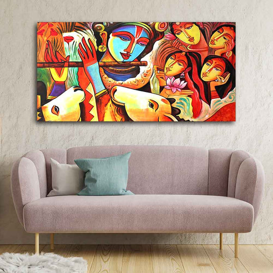Lord Radha Krishna Decorative Pattern Canvas Big Wall Painting Wall Art - Decor Smart