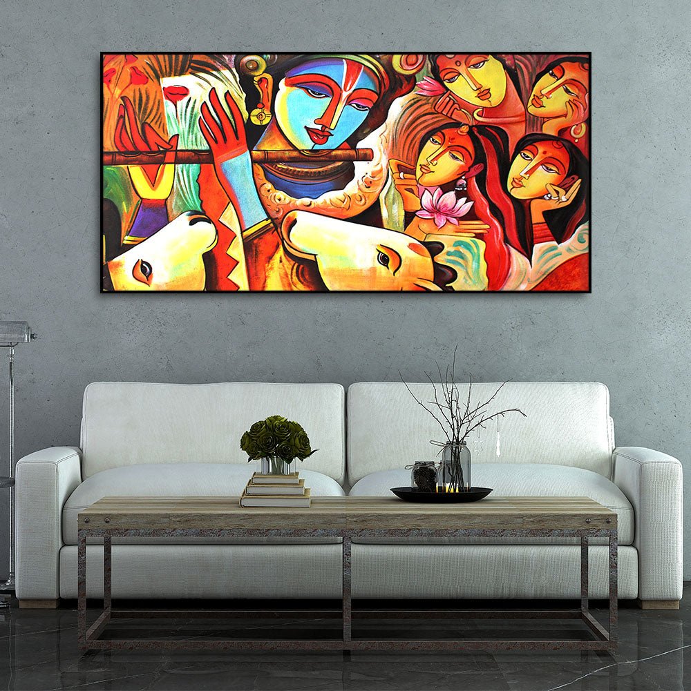 Lord Radha Krishna Decorative Pattern Canvas Big Wall Painting Wall Art - Decor Smart