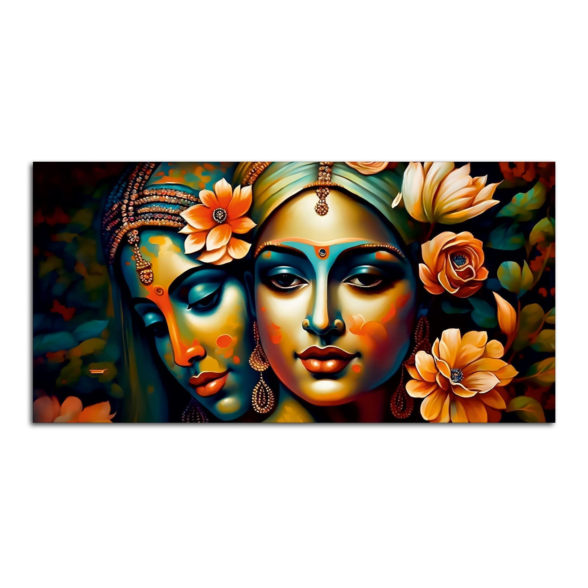Lord Radha Krishna Face Artistic Art Canvas Wall Painting - Decor Smart