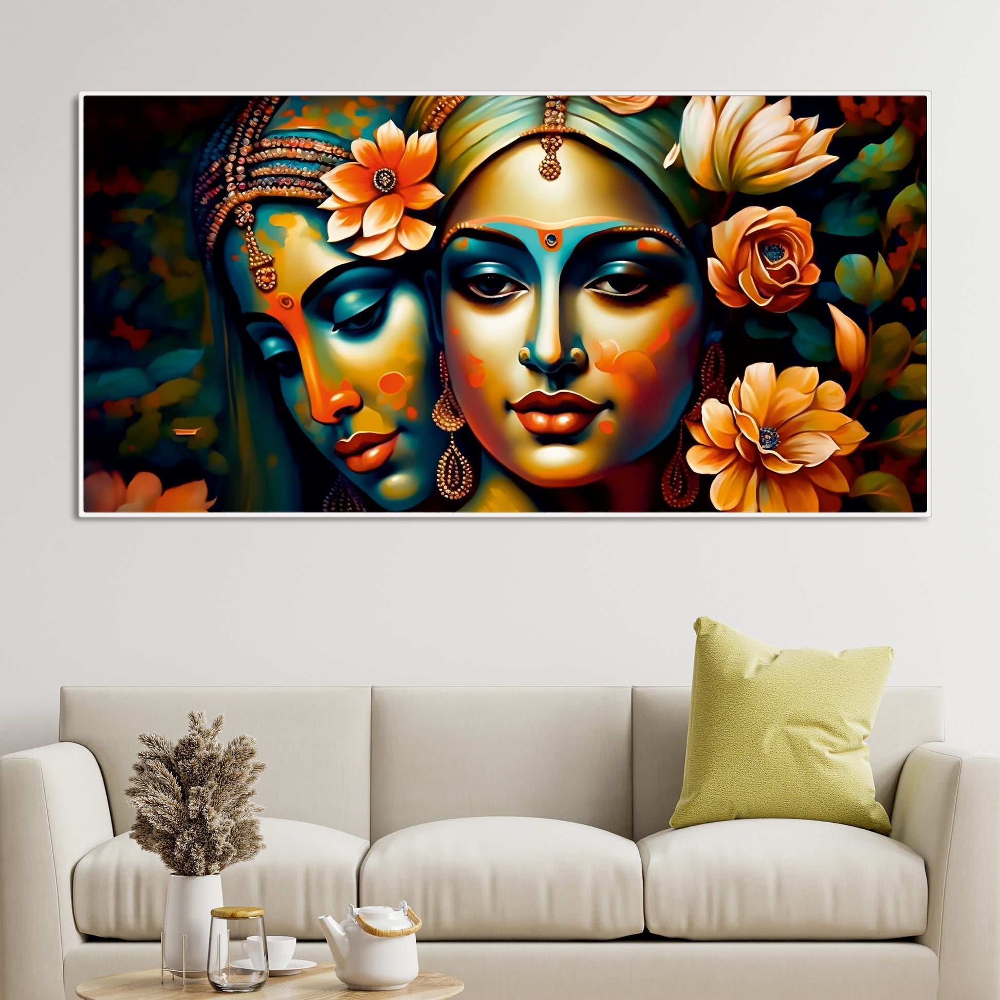 Lord Radha Krishna Face Artistic Art Canvas Wall Painting - Decor Smart