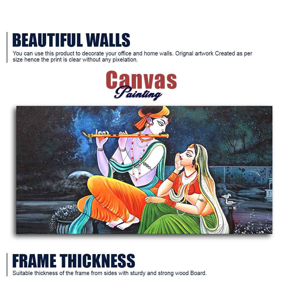 Lord Radha Krishna in Dark Forest Canvas Big Wall Painting Wall Art - Decor Smart