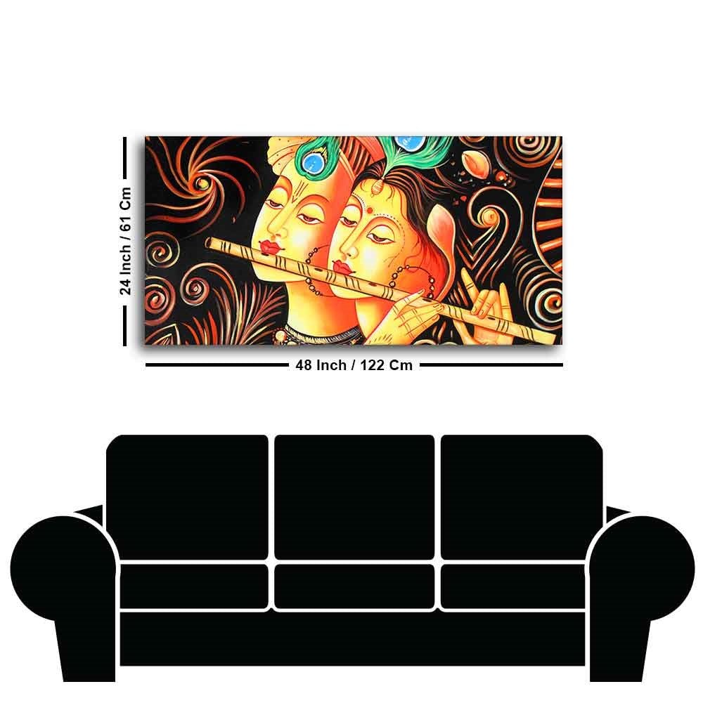 Lord Radha Krishna with Flute Canvas Big Wall Painting Wall Art - Decor Smart