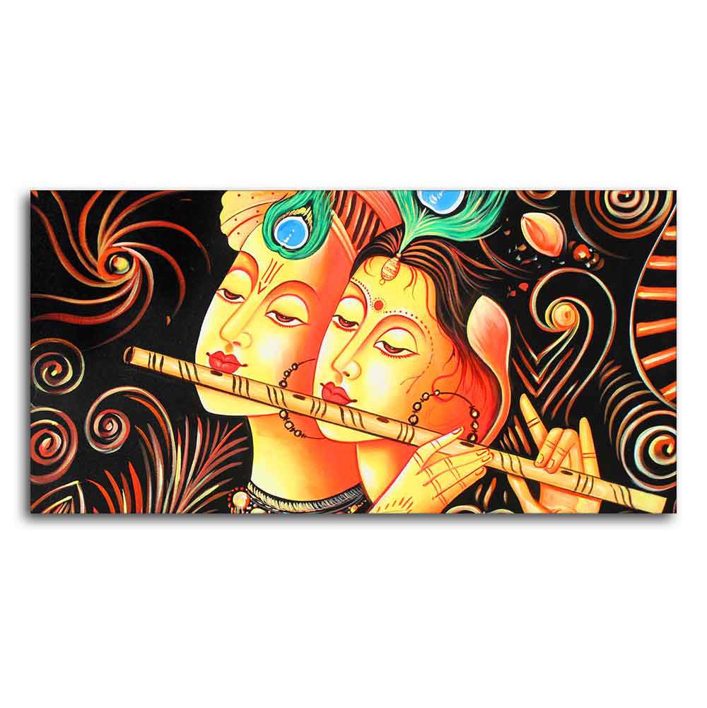 Lord Radha Krishna with Flute Canvas Big Wall Painting Wall Art - Decor Smart