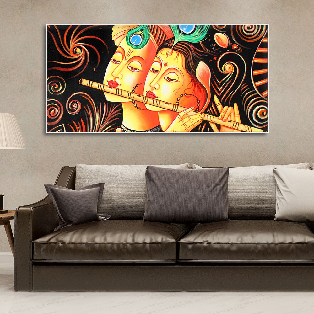 Lord Radha Krishna with Flute Canvas Big Wall Painting Wall Art - Decor Smart