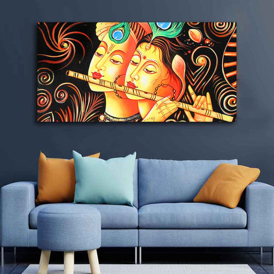 Lord Radha Krishna with Flute Canvas Big Wall Painting Wall Art - Decor Smart