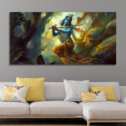 Lord Shri Krishna Playing with Flute Canvas Wall Painting – Decor Smart