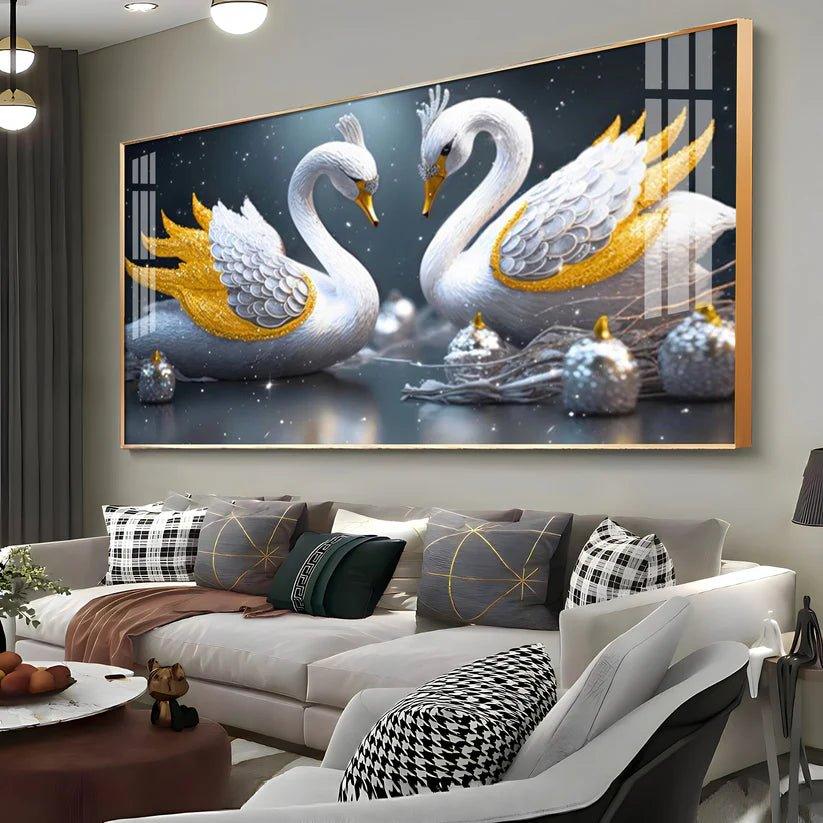 Lovely Swan Couple Premium Acrylic Floating Wall Painting - Decor Smart