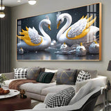 Lovely Swan Couple Premium Acrylic Floating Wall Painting - Decor Smart