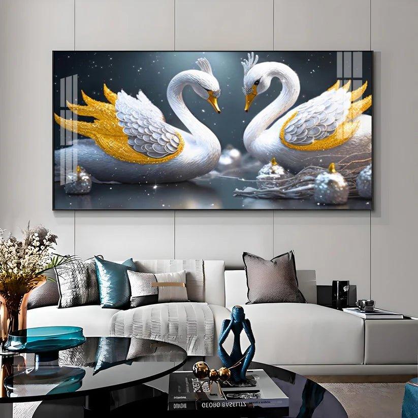 Lovely Swan Couple Premium Acrylic Floating Wall Painting - Decor Smart