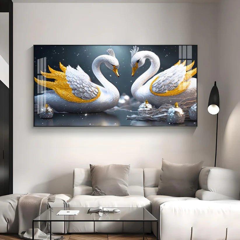 Lovely Swan Couple Premium Acrylic Floating Wall Painting - Decor Smart