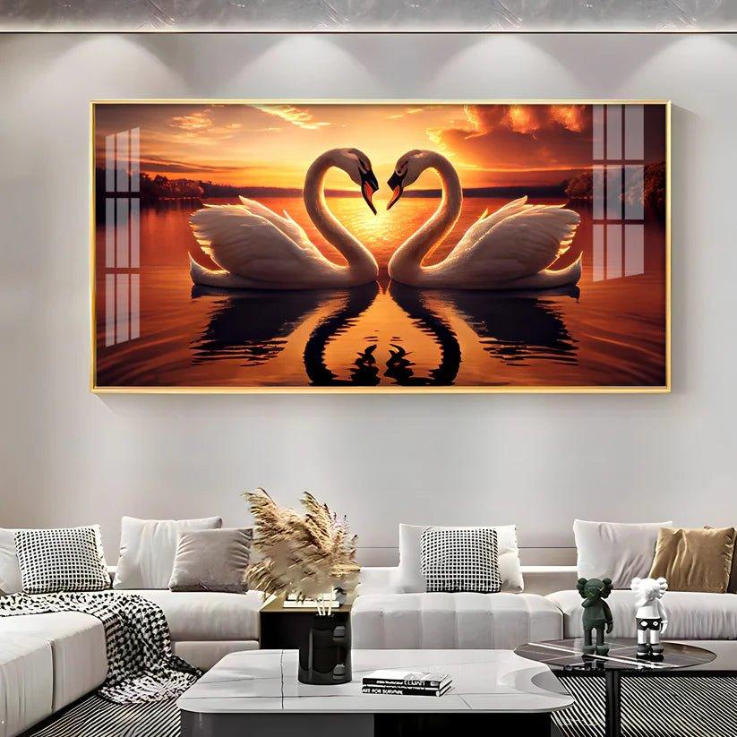 Loving Swan in Sunset Premium Acrylic Floating Wall Painting - Decor Smart