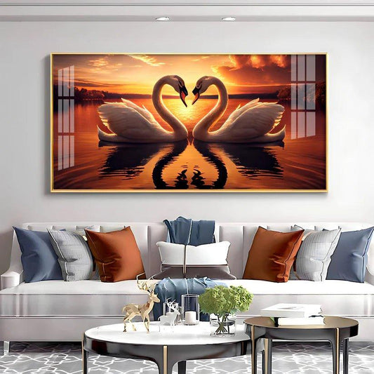 Loving Swan in Sunset Premium Acrylic Floating Wall Painting - Decor Smart
