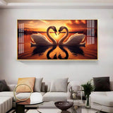 Loving Swan in Sunset Premium Acrylic Floating Wall Painting - Decor Smart