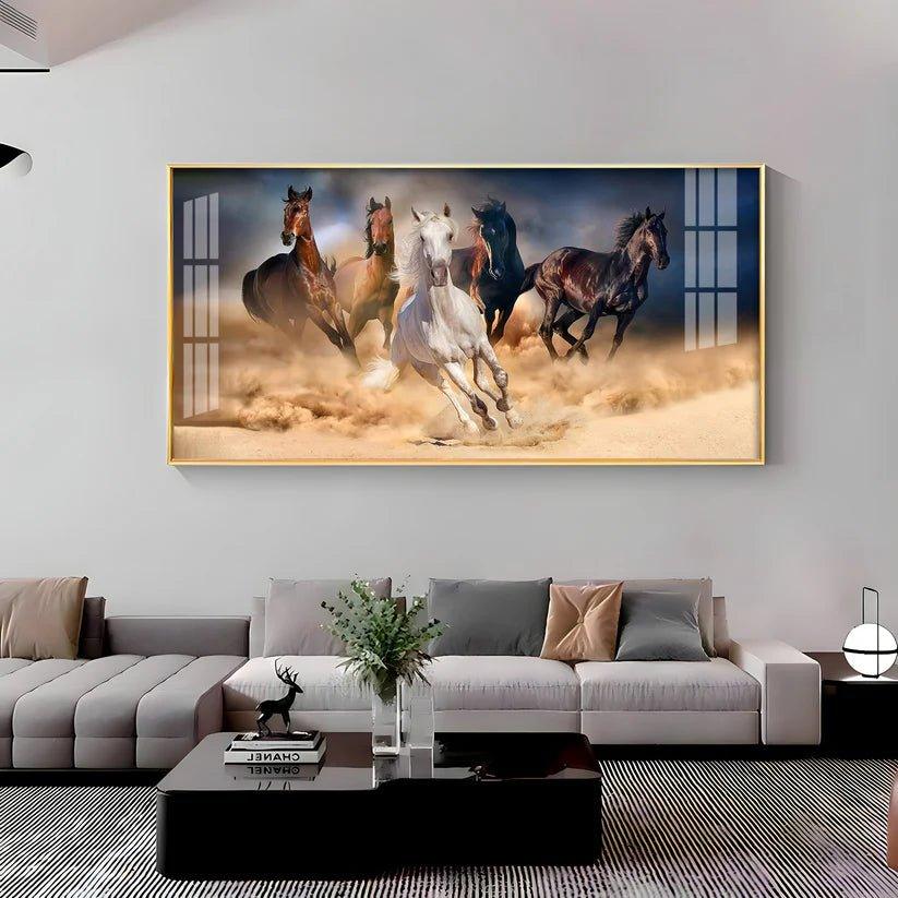 Lucky Running Vastu Horses Premium Acrylic Floating Wall Painting - Decor Smart