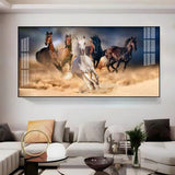 Lucky Running Vastu Horses Premium Acrylic Floating Wall Painting - Decor Smart