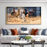 Lucky Running Vastu Horses Premium Acrylic Floating Wall Painting - Decor Smart