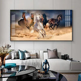 Lucky Running Vastu Horses Premium Acrylic Floating Wall Painting - Decor Smart