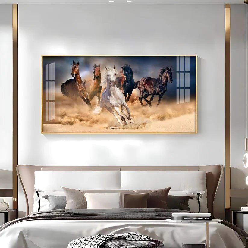 Lucky Running Vastu Horses Premium Acrylic Floating Wall Painting - Decor Smart