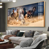 Lucky Running Vastu Horses Premium Acrylic Floating Wall Painting - Decor Smart