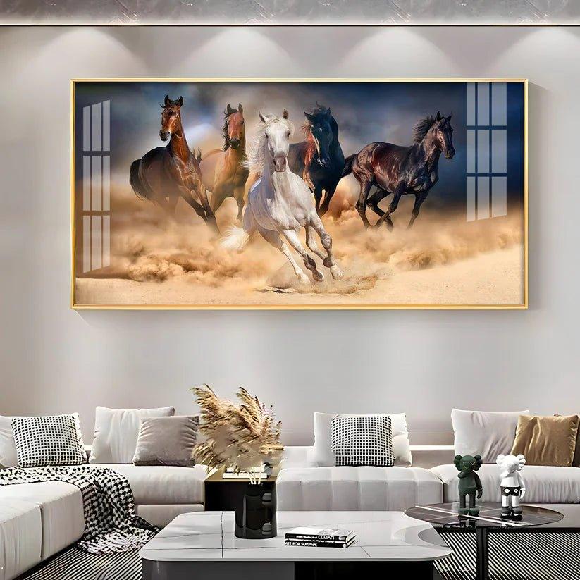 Lucky Running Vastu Horses Premium Acrylic Floating Wall Painting - Decor Smart