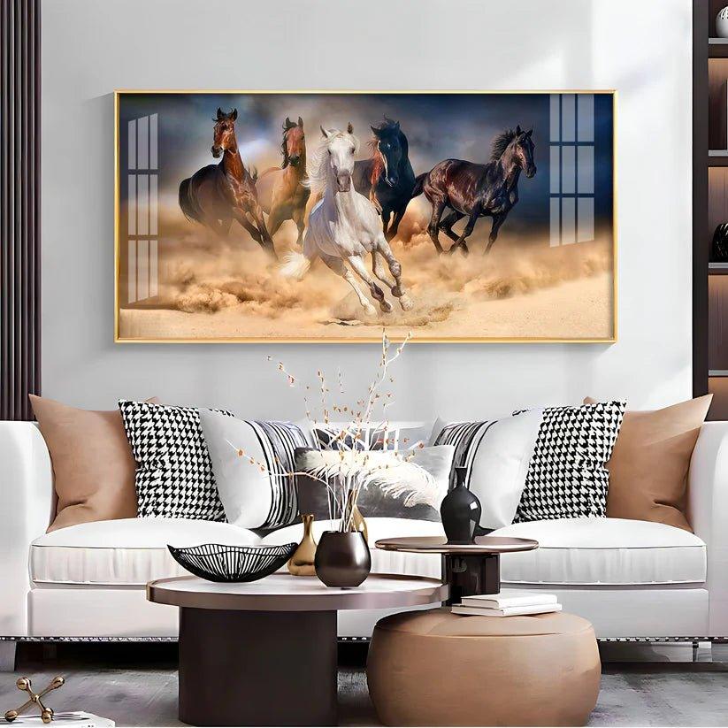 Lucky Running Vastu Horses Premium Acrylic Floating Wall Painting - Decor Smart