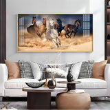 Lucky Running Vastu Horses Premium Acrylic Floating Wall Painting - Decor Smart