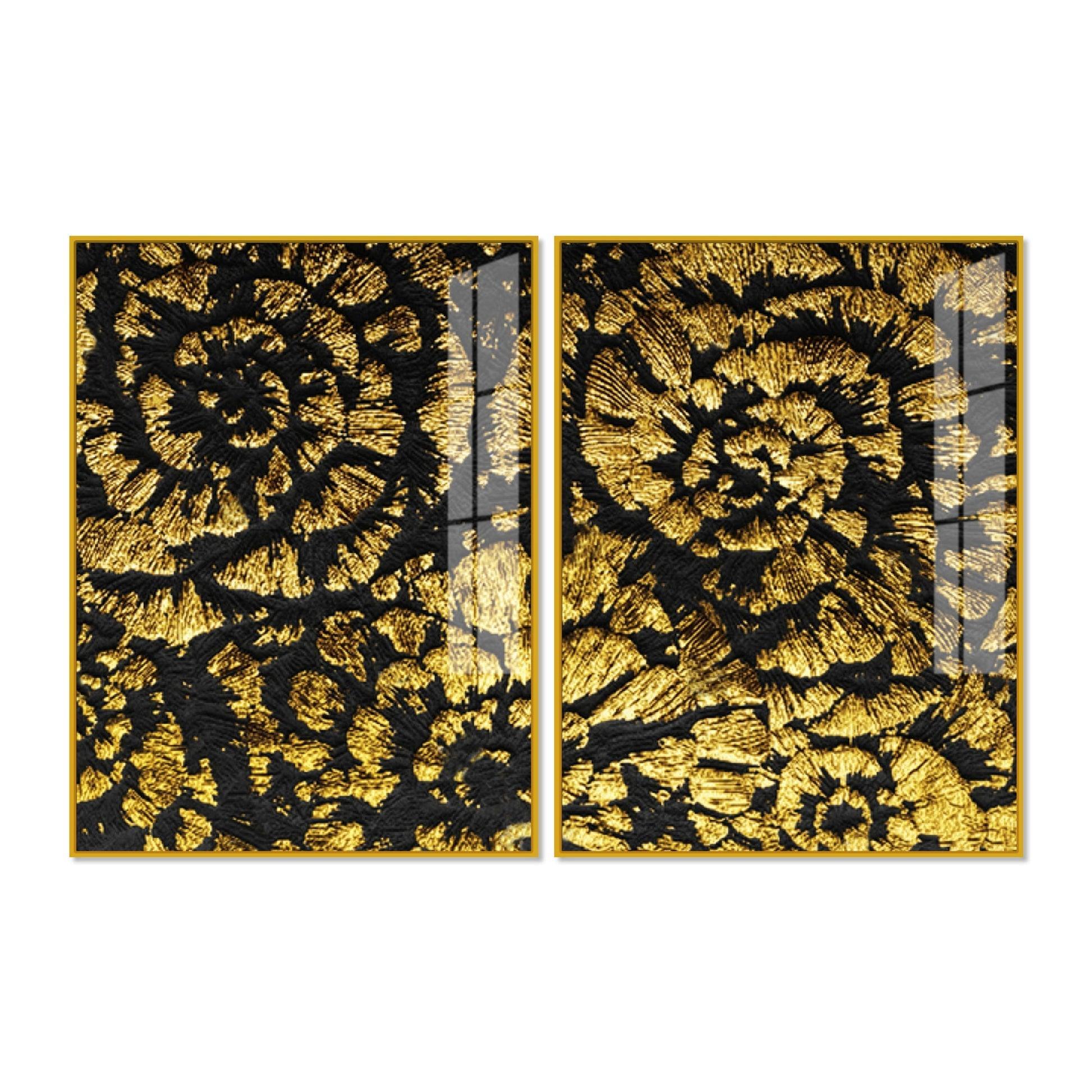 Luxurious Abstract Golden Textural Art Acrylic Floating Wall Painting Set Of 2 - Decor Smart