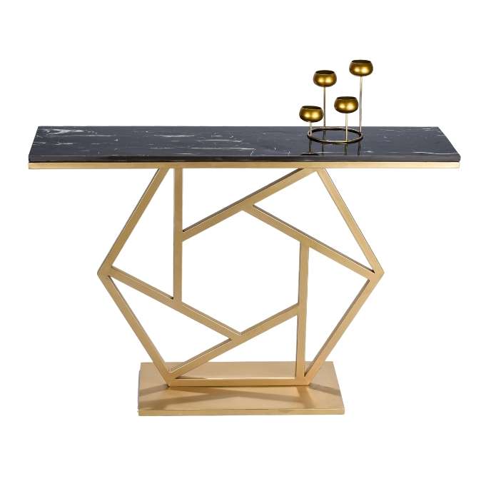 Luxurious Contemporary Console Table In Hexagonal Design with Black Marble - Decor Smart