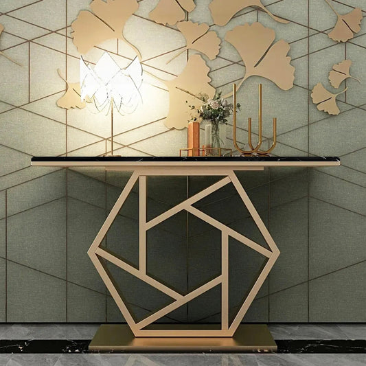 Luxurious Contemporary Console Table In Hexagonal Design with Black Marble - Decor Smart