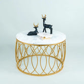 luxurious Designer in Golden & White Marble Round Shape Center Table - Decor Smart