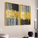 Luxurious Golden Textured Pattern Shapes Acrylic Floating Wall Painting Set Of 2 - Decor Smart