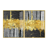 Luxurious Golden Textured Pattern Shapes Acrylic Floating Wall Painting Set Of 2 - Decor Smart