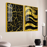 Luxury Black and Gold Marble Texture Acrylic Floating Wall Painting Set Of 2 - Decor Smart