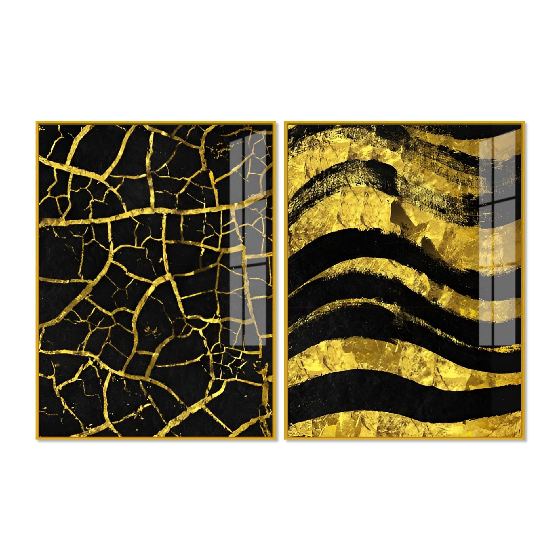 Luxury Black and Gold Marble Texture Acrylic Floating Wall Painting Set Of 2 - Decor Smart