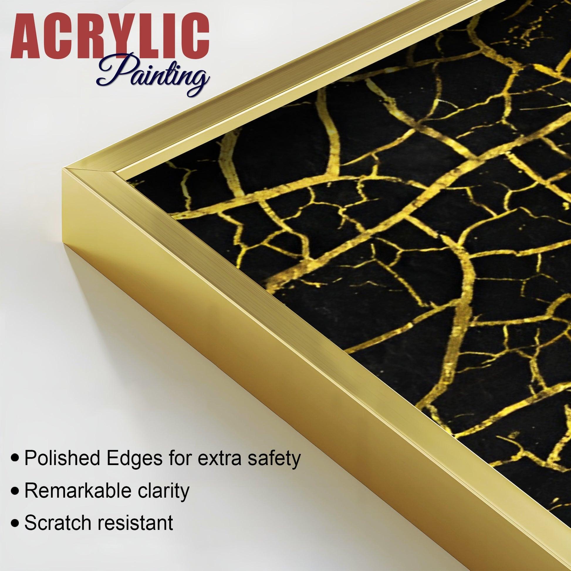 Luxury Black and Gold Marble Texture Acrylic Floating Wall Painting Set Of 2 - Decor Smart