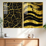 Luxury Black and Gold Marble Texture Acrylic Floating Wall Painting Set Of 2 - Decor Smart