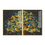 Luxury Golden Shiny Tufted Leaves Tree Acrylic Floating Wall Painting Set Of 2 - Decor Smart