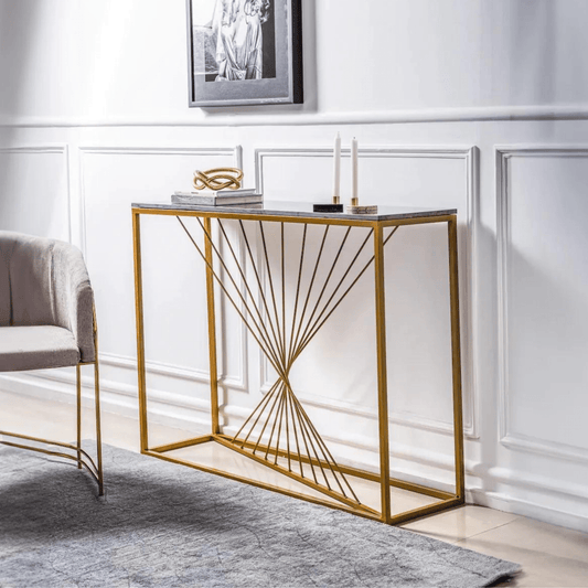 Luxury Marble Wall Console Table In Sleek Golden Rods Design - Decor Smart