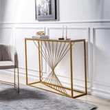 Luxury Marble Wall Console Table In Sleek Golden Rods Design - Decor Smart